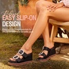image:imageVepose Womens Woven Raffia Platform Wedge Sandals  Approx 4 Inch Espadrille Heels Square Open Toe Dressy Rhinestone Double Buckle Slipon Shoes for Casual Vacation Wedding 8802Black