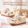 image:imageVepose Womens Woven Raffia Platform Wedge Sandals  Approx 4 Inch Espadrille Heels Square Open Toe Dressy Rhinestone Double Buckle Slipon Shoes for Casual Vacation Wedding 8802Nude