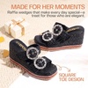 image:imageVepose Womens Woven Raffia Platform Wedge Sandals  Approx 4 Inch Espadrille Heels Square Open Toe Dressy Rhinestone Double Buckle Slipon Shoes for Casual Vacation Wedding 8802Black