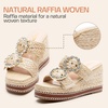 image:imageVepose Womens Woven Raffia Platform Wedge Sandals  Approx 4 Inch Espadrille Heels Square Open Toe Dressy Rhinestone Double Buckle Slipon Shoes for Casual Vacation Wedding 8802Nude