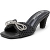 image:imageVepose Womens Embellished Woven Raffia Heeled Sandals Approx 3 Inch Flared Block Chunky Sculptural Slip on Mule Heels  Square Open Toe Business Casual Wedding Guest Shoes 6102Black Bow