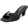 image:imageVepose Womens Embellished Woven Raffia Heeled Sandals Approx 3 Inch Flared Block Chunky Sculptural Slip on Mule Heels  Square Open Toe Business Casual Wedding Guest Shoes 6102Black Ring