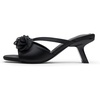 image:imageVepose Womens Floral Satin Heels Slip On Square Open Toe  Approx 3 Inch Rectangular Slim Block Heeled Comfortable Dressy for Wedding Guest Prom Evening Party 6115Black Satin