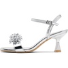 image:imageVepose Womens Kitten Heels Sparkly Rhinestone Cluster Ankle Strap Sandals Comfortable Approx 3 Inch Low Heel Open Square Toe Dressy Prom Wedding Party Shoes 6119Silver Pu
