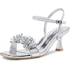 image:imageVepose Womens Kitten Heels Sparkly Rhinestone Cluster Ankle Strap Sandals Comfortable Approx 3 Inch Low Heel Open Square Toe Dressy Prom Wedding Party Shoes 6119Silver