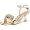 image:imageVepose Womens Kitten Heels Sparkly Rhinestone Cluster Ankle Strap Sandals Comfortable Approx 3 Inch Low Heel Open Square Toe Dressy Prom Wedding Party Shoes 6119Gold
