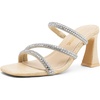 image:imageVepose Womens Rhinestone Strappy Heeled Sandals 35 Inch Chunky Block Flared Heels Slip On Square Open Toe  Comfortable Prom Wedding Guest Dressy Shoes 6125Nude