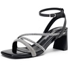 image:imageVepose Womens Strappy Heeled Sandals Rhinestone Square Open Toe Bridal Shoes 28 Inch Small Chunky Block Heels Ankle Strap Dressy Sandals for Daily Wear Prom Wedding 6117Black