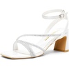 image:imageVepose Womens Strappy Heeled Sandals Rhinestone Square Open Toe Bridal Shoes 28 Inch Small Chunky Block Heels Ankle Strap Dressy Sandals for Daily Wear Prom Wedding 6117White