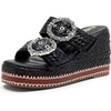 image:imageVepose Womens Woven Raffia Platform Wedge Sandals  Approx 4 Inch Espadrille Heels Square Open Toe Dressy Rhinestone Double Buckle Slipon Shoes for Casual Vacation Wedding 8802Black