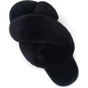 image:imageVepose Womens 801 Cross Band Slippers Soft Plush Furry Open Toe Fur Slides Fuzzy Fluffy Slip on House Shoes Indoor Outdoor SlippersCross Band801black