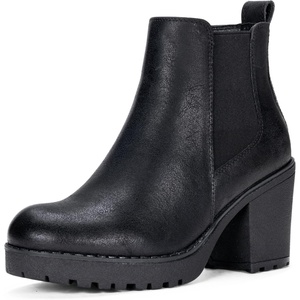 image:imageVepose Womens Ankle Chunky Heeled Boots Platform Chelsea Retro Short 999 Booties with ZipperBlackleather