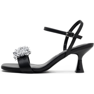 image:imageVepose Womens Kitten Heels Sparkly Rhinestone Cluster Ankle Strap Sandals Comfortable Approx 3 Inch Low Heel Open Square Toe Dressy Prom Wedding Party Shoes 6119Black Pu