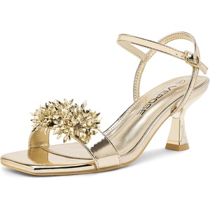 image:imageVepose Womens Kitten Heels Sparkly Rhinestone Cluster Ankle Strap Sandals Comfortable Approx 3 Inch Low Heel Open Square Toe Dressy Prom Wedding Party Shoes 6119Gold