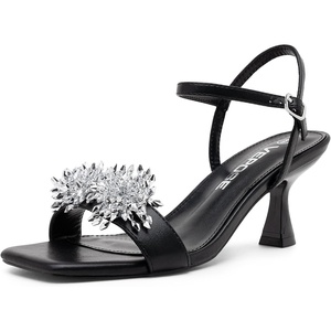 image:imageVepose Womens Kitten Heels Sparkly Rhinestone Cluster Ankle Strap Sandals Comfortable Approx 3 Inch Low Heel Open Square Toe Dressy Prom Wedding Party Shoes 6119Black