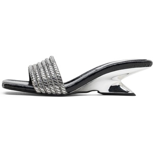 image:imageVepose Womens Rhinestone Heeled Sandals  Approx 2 Inch Low Chunky Heel Slip On 6109 Mules Square Open Toe Dressy Double Band Slides for Wedding Party Daily WearBlack01