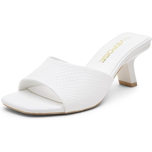 image:imageVepose Womens Single Band Heeled Sandals Slip On Square Open Toe Mules  Approx 3 Inch Rectangular Slim Block Heels Dressy Wedding Guest Prom Business Casual 6105 ShoesWhite