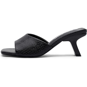 image:imageVepose Womens Single Band Heeled Sandals Slip On Square Open Toe Mules  Approx 3 Inch Rectangular Slim Block Heels Dressy Wedding Guest Prom Business Casual 6105 ShoesBlack Pu