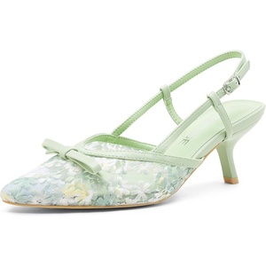 image:imageVepose Womens Slingback Kitten Heels Approx 3 Inch Pointed Toe Elegant Floral Mesh Bow Pumps  Comfortable Dress Shoes for Wedding Office Guest Prom Evening Party 6126Green