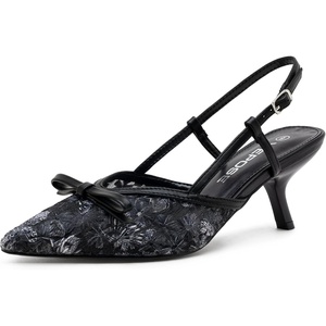 image:imageVepose Womens Slingback Kitten Heels Approx 3 Inch Pointed Toe Elegant Floral Mesh Bow Pumps  Comfortable Dress Shoes for Wedding Office Guest Prom Evening Party 6126Black