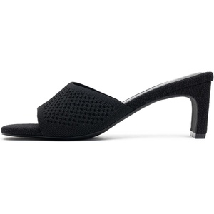 image:imageVepose Womens Slip On Heeled Sandals Approx 3 Inch Slim Block Heel Square Open Toe Knit Mesh Woven Mules  Comfortable Dressy Shoes for Wedding Guest 6108Black Knit