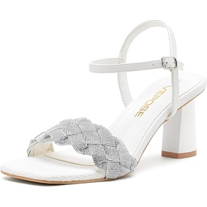 image:imageVepose Womens Sparkly Band Heeled Sandals Rhinestone Square Open Toe  Approx 3 Inch Chunky Block Heels for Wedding Guest Prom Graduation Evening Daily Wear 6123 Heels for WomenWhite