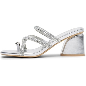 image:imageVepose Womens Sparkly Chunky Block Heels  Comfortable Square Toe Slip On Rhinestone Strappy 3 Inch Shoes for Wedding Prom Formal Dressy Casual Daily Wear 6122Silver Pu