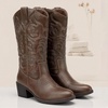 image:imageVepose Womens Cowboy Boots 9801 Western Cowgirl Round Toe Mid Calf Boots for WomenVintage Cowboy9801whisky