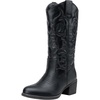 image:imageVepose Womens Cowboy Boots 9801 Western Cowgirl Round Toe Mid Calf Boots for WomenVintage Cowboy9801black