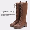 image:imageVepose Womens 953 Knee High Combat Boots Chunky Platform Heel Lace Up Gothic Punk Work Boots for Dresses and JeansCoffee
