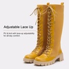 image:imageVepose Womens 953 Knee High Combat Boots Chunky Platform Heel Lace Up Gothic Punk Work Boots for Dresses and JeansYellow