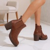image:imageVepose Womens Platform Chelsea Ankle Boots Chunky Block Heel Booties  Side elastic Inside zipper Lug sole Round toe Steady platform feel Comfort Casual Jeans Dresses OfficeCognac
