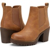 image:imageVepose Womens Platform Chelsea Ankle Boots Chunky Block Heel Booties  Side elastic Inside zipper Lug sole Round toe Steady platform feel Comfort Casual Jeans Dresses OfficeYellow Brown