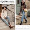 image:imageVepose Womens Platform Chelsea Ankle Boots Chunky Block Heel Booties  Side elastic Inside zipper Lug sole Round toe Steady platform feel Comfort Casual Jeans Dresses OfficeCognac