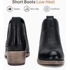 image:imageVepose Womens Short Ankle Boots Low Heel Western Cutout Perforated BootiesPerforated Black Leather