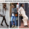 image:imageVepose Womens Short Ankle Boots Low Heel Western Cutout Perforated BootiesPerforated Tan Nubuck