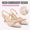 image:imageVepose Womens Slingback Kitten Heels Bow Pointed Closed Toe Dress Pumps  Elegant floral mesh closed toe heels with bow backstrap fit approx 3 inch heel and dressy for office weddings partiesNude
