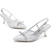 image:imageVepose Womens Slingback Kitten Heels Bow Pointed Closed Toe Dress Pumps  Elegant floral mesh closed toe heels with bow backstrap fit approx 3 inch heel and dressy for office weddings partiesSilver Mesh