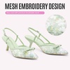 image:imageVepose Womens Slingback Kitten Heels Bow Pointed Closed Toe Dress Pumps  Elegant floral mesh closed toe heels with bow backstrap fit approx 3 inch heel and dressy for office weddings partiesGreen