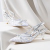 image:imageVepose Womens Slingback Kitten Heels Bow Pointed Closed Toe Dress Pumps  Elegant floral mesh closed toe heels with bow backstrap fit approx 3 inch heel and dressy for office weddings partiesSilver Mesh