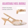 image:imageVepose Womens Slingback Kitten Heels Bow Pointed Closed Toe Dress Pumps  Elegant floral mesh closed toe heels with bow backstrap fit approx 3 inch heel and dressy for office weddings partiesNude