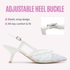 image:imageVepose Womens Slingback Kitten Heels Bow Pointed Closed Toe Dress Pumps  Elegant floral mesh closed toe heels with bow backstrap fit approx 3 inch heel and dressy for office weddings partiesWhite