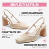 image:imageVepose Womens Slingback Pumps Closed Toe Chunky Block Heels  Soft square toe cushioned insole adjustable back strap and dressy casual styling for officetoevening outfitsNude Suede