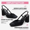image:imageVepose Womens Slingback Pumps Closed Toe Chunky Block Heels  Soft square toe cushioned insole adjustable back strap and dressy casual styling for officetoevening outfitsBlack Suede