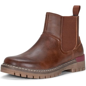 image:imageVepose Womens Chelsea Boots PullOn Lug Sole Low Heel Ankle Booties  Comfortable dressy bootiesmemory foam insole and elastic side panelspolished styling for work and weekendsBrown