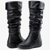 image:imageWomens Flat Knee High Boots with Slouch Shaft 942  Casual dress boot look softly slouched shaft round toe pairs with jeans leggings and skirtsSlouch Suede Boots942black Pu