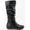 image:imageWomens Flat Knee High Boots with Slouch Shaft 942  Casual dress boot look softly slouched shaft round toe pairs with jeans leggings and skirtsSlouch Suede Boots942black Pu