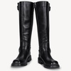 image:imageWomens Knee High Riding Boots Square Toe Buckle Harness Style  Low block chunky heel fashion boots side zipper hidden stretch panel styled for fall layers city days and goingout looksRivet Buckle Black