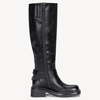 image:imageWomens Knee High Riding Boots Square Toe Buckle Harness Style  Low block chunky heel fashion boots side zipper hidden stretch panel styled for fall layers city days and goingout looksRivet Buckle Black