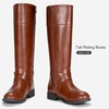 image:imageWomens Knee High Riding Boots with Buckle and Inside Zipper  Casual fashion boots smooth tall shaft round toe low block heel and cushioned insole for jeans skirts and work looksMocha Brown